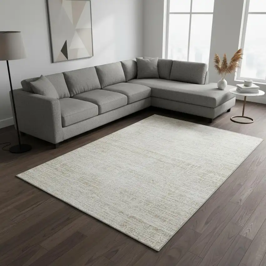 Ivory And Beige Abstract Washable Area Rug With UV Protection Photo 2