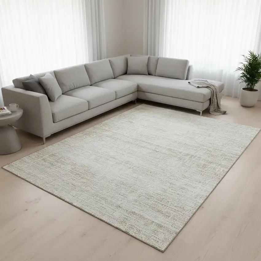 Ivory And Beige Abstract Washable Area Rug With UV Protection Photo 2