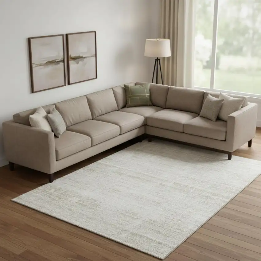 Ivory And Beige Abstract Washable Area Rug With UV Protection Photo 1