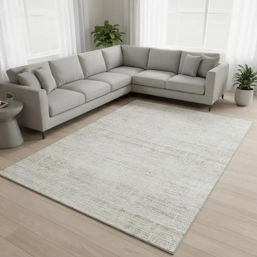 Ivory And Beige Abstract Washable Area Rug With UV Protection Photo 2