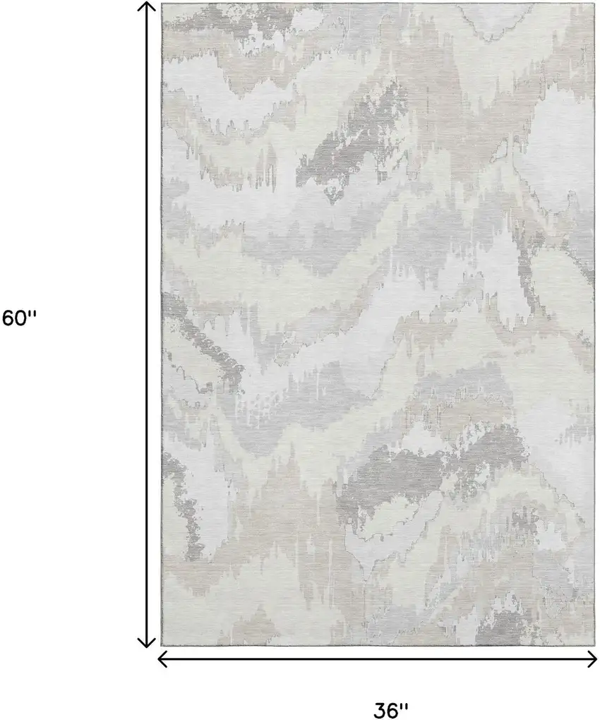 Ivory And Beige Abstract Washable Area Rug With UV Protection Photo 3