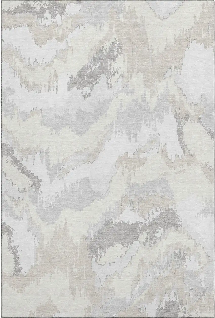 Ivory And Beige Abstract Washable Area Rug With UV Protection Photo 2