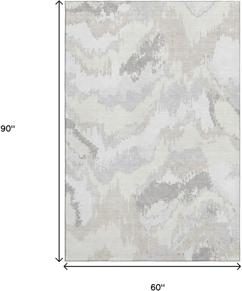 Ivory And Beige Abstract Washable Area Rug With UV Protection Photo 3
