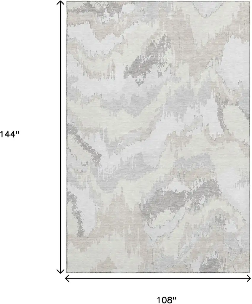 Ivory And Beige Abstract Washable Area Rug With UV Protection Photo 3