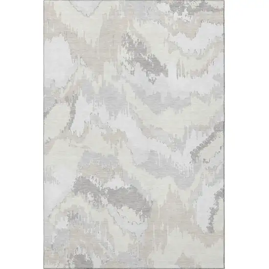 Ivory And Beige Abstract Washable Area Rug With UV Protection Photo 5