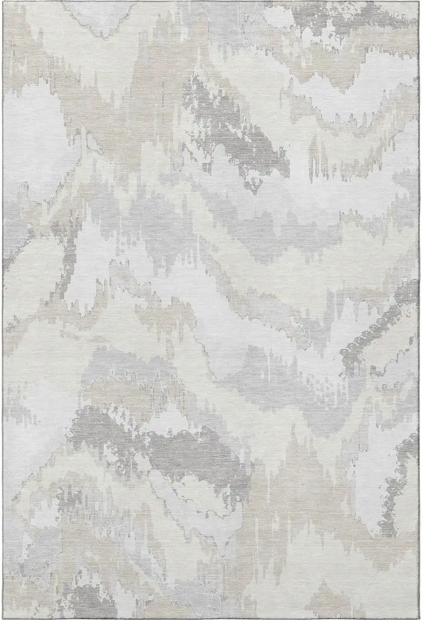 Ivory And Beige Abstract Washable Area Rug With UV Protection Photo 5