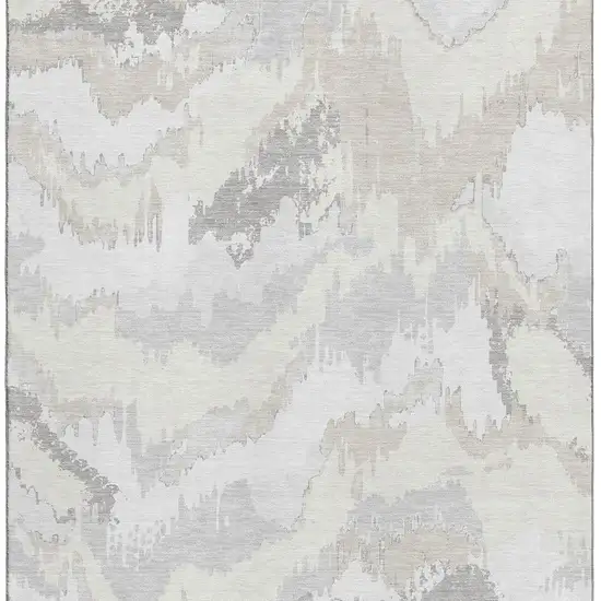 Ivory And Beige Abstract Washable Area Rug With UV Protection Photo 4