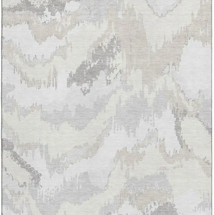 Ivory And Beige Abstract Washable Area Rug With UV Protection Photo 4