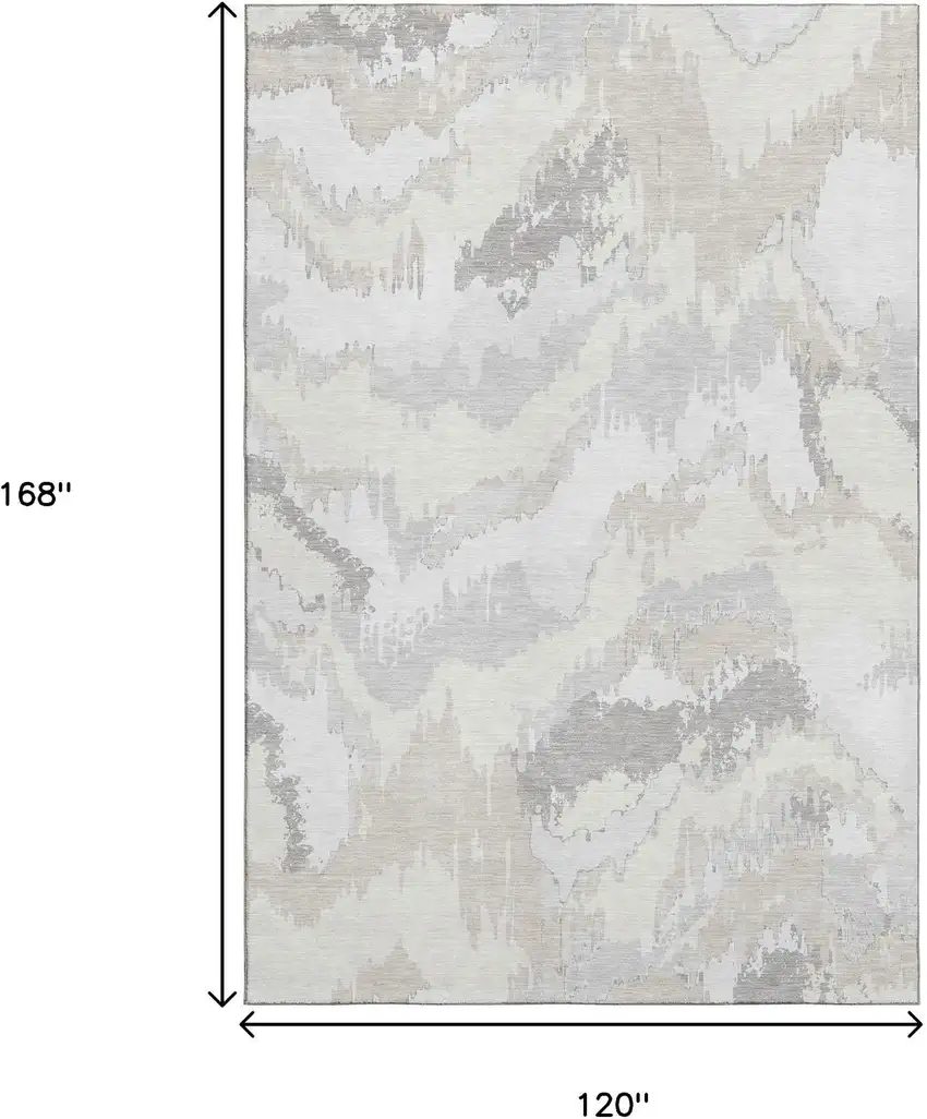 Ivory And Beige Abstract Washable Area Rug With UV Protection Photo 3