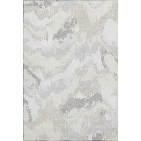 Ivory And Beige Abstract Washable Area Rug With UV Protection Photo 2
