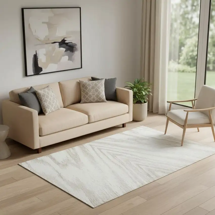 Ivory And Beige Abstract Washable Area Rug With UV Protection Photo 1