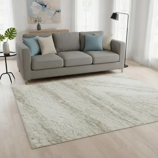 Ivory And Beige Abstract Washable Area Rug With UV Protection Photo 2