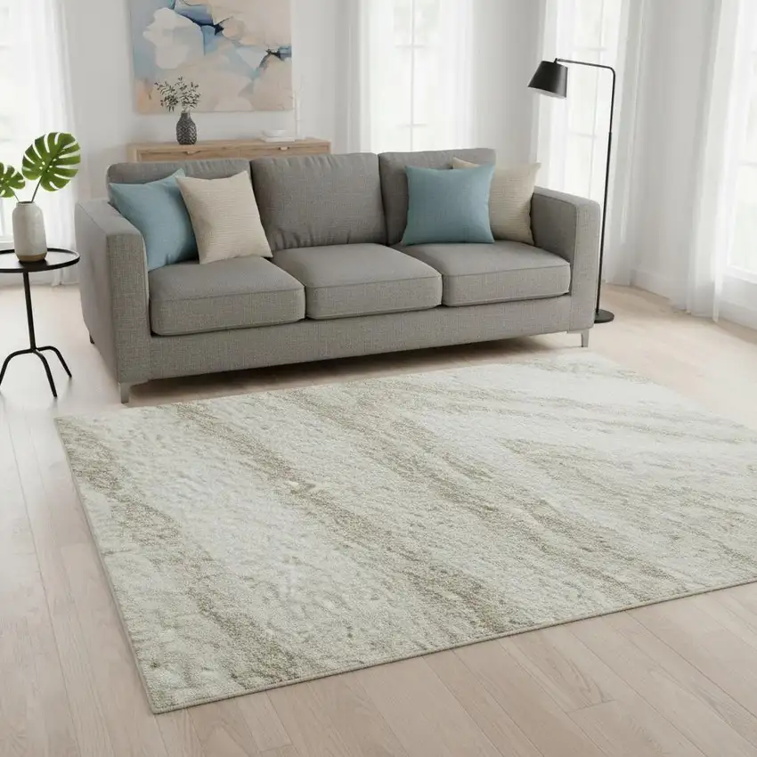 Ivory And Beige Abstract Washable Area Rug With UV Protection Photo 2