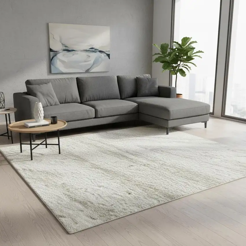 Ivory And Beige Abstract Washable Area Rug With UV Protection Photo 2