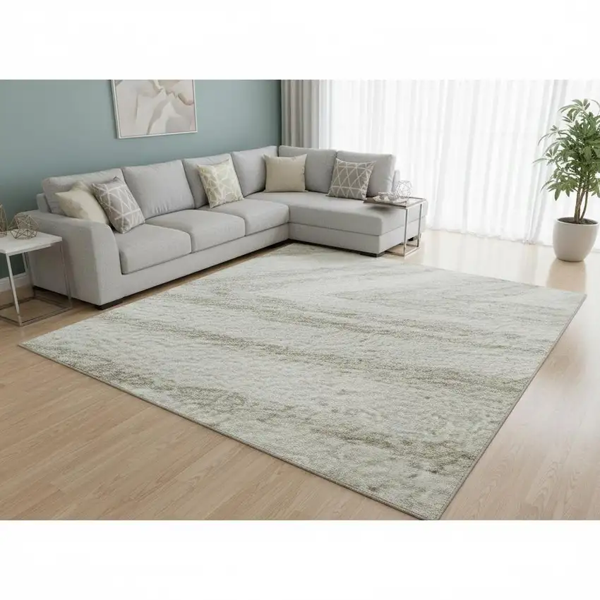 Ivory And Beige Abstract Washable Area Rug With UV Protection Photo 2