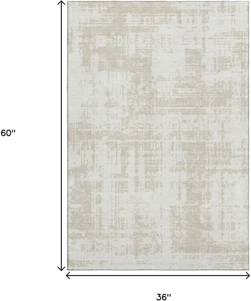 Ivory And Beige Abstract Washable Area Rug With UV Protection Photo 3