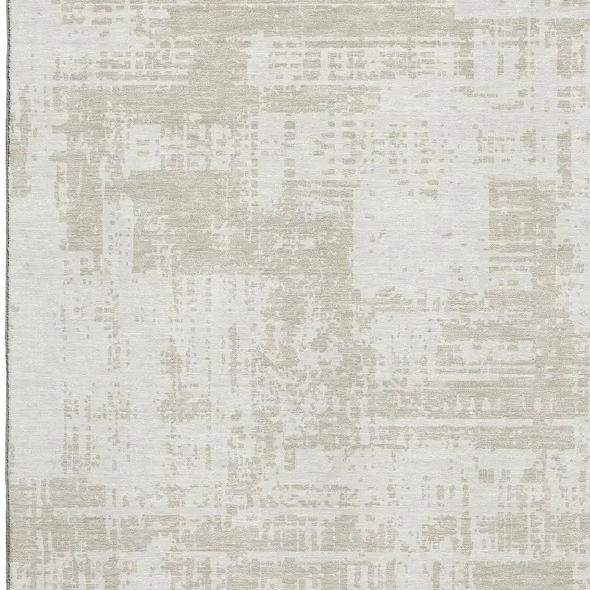Ivory And Beige Abstract Washable Area Rug With UV Protection Photo 3