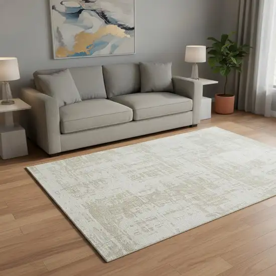 Ivory And Beige Abstract Washable Area Rug With UV Protection Photo 2