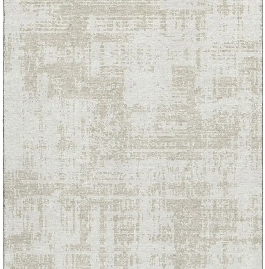 Ivory And Beige Abstract Washable Area Rug With UV Protection Photo 4