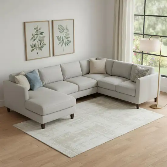 Ivory And Beige Abstract Washable Area Rug With UV Protection Photo 1