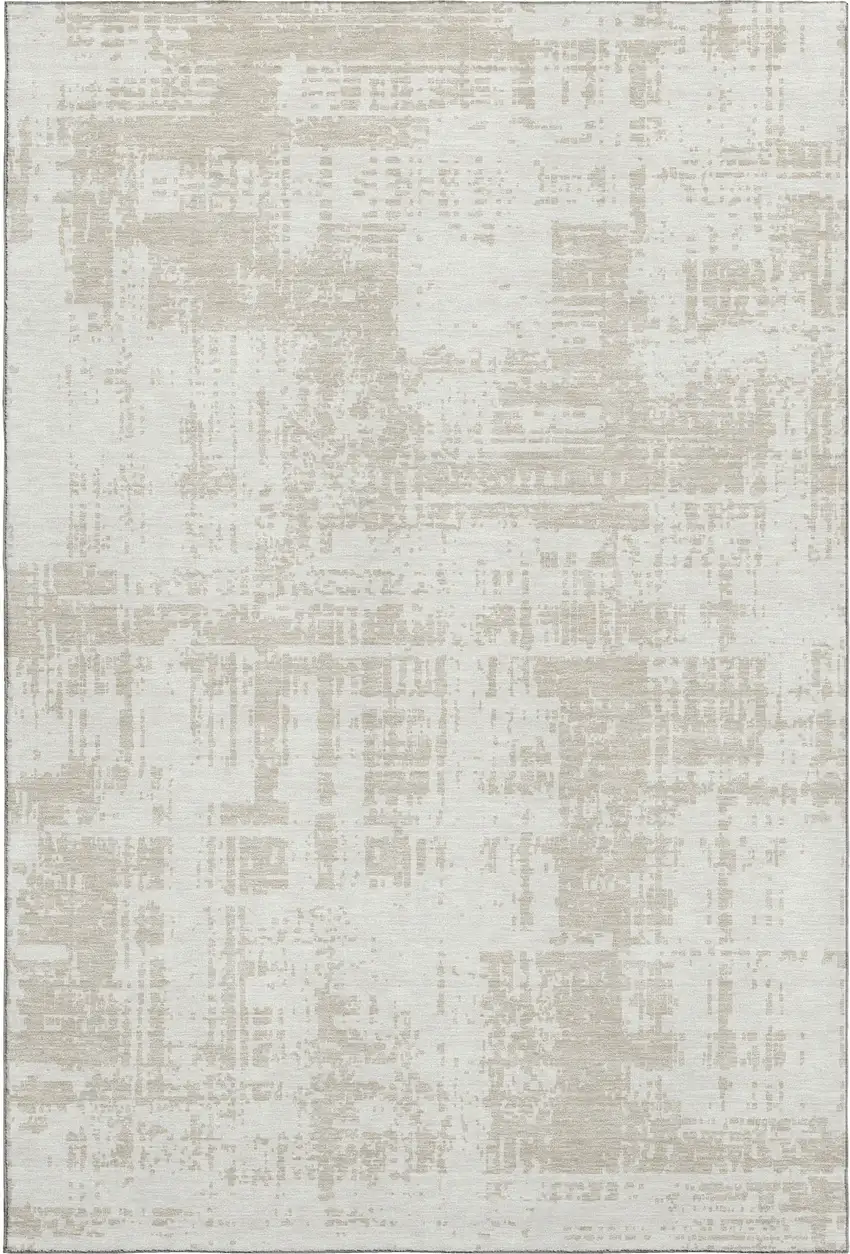 Ivory And Beige Abstract Washable Area Rug With UV Protection Photo 1