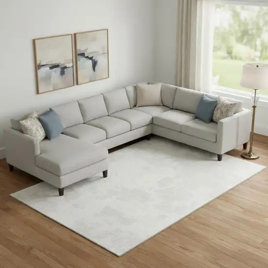 Ivory And Beige Abstract Washable Area Rug With UV Protection Photo 1