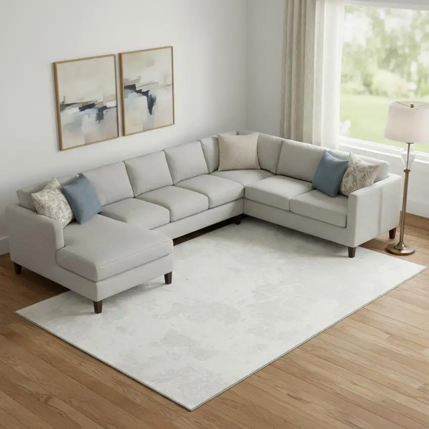 Ivory And Beige Abstract Washable Area Rug With UV Protection Photo 1