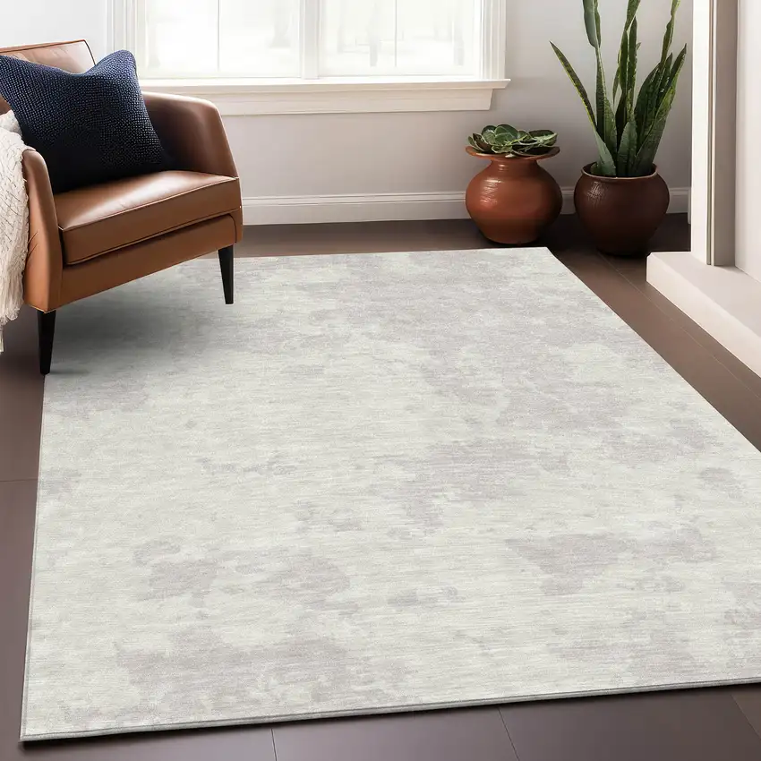 Ivory And Beige Abstract Washable Area Rug With UV Protection Photo 5
