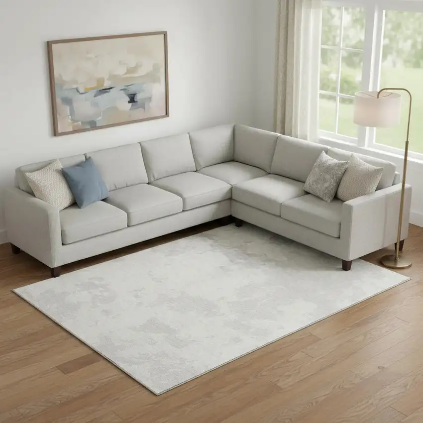 Ivory And Beige Abstract Washable Area Rug With UV Protection Photo 1