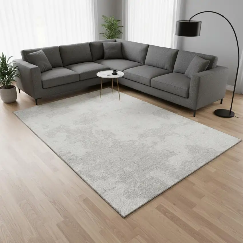 Ivory And Beige Abstract Washable Area Rug With UV Protection Photo 2