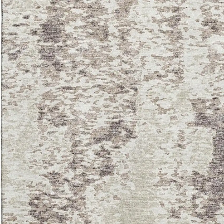 Ivory And Beige Abstract Washable Area Rug With UV Protection Photo 3