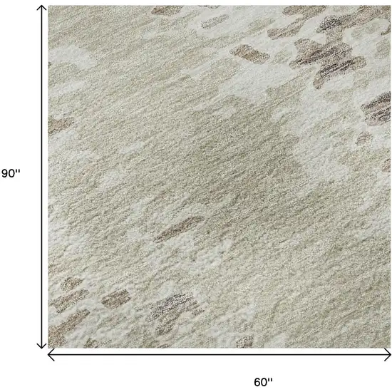 Ivory And Beige Abstract Washable Area Rug With UV Protection Photo 9
