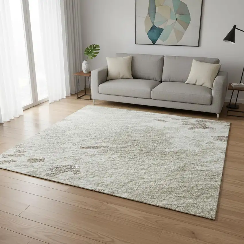 Ivory And Beige Abstract Washable Area Rug With UV Protection Photo 2