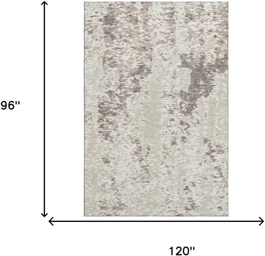 Ivory And Beige Abstract Washable Area Rug With UV Protection Photo 9