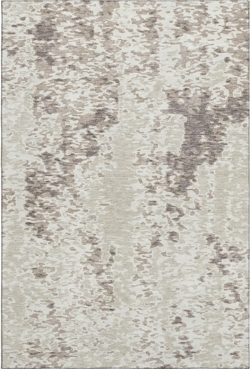 Ivory And Beige Abstract Washable Area Rug With UV Protection Photo 5