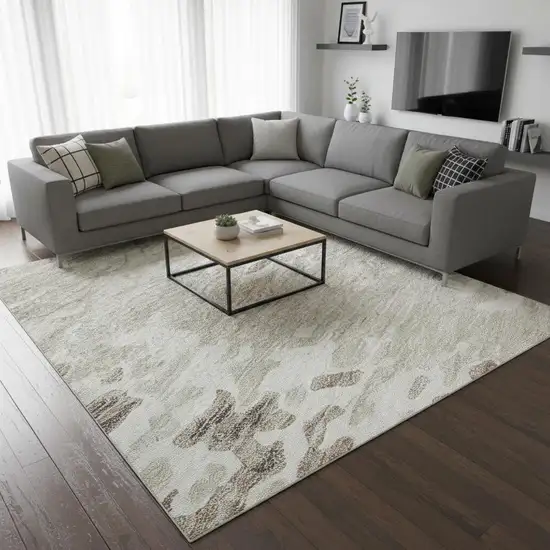 Ivory And Beige Abstract Washable Area Rug With UV Protection Photo 2