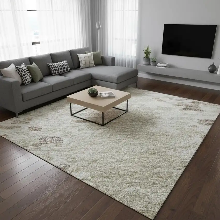 Ivory And Beige Abstract Washable Area Rug With UV Protection Photo 2