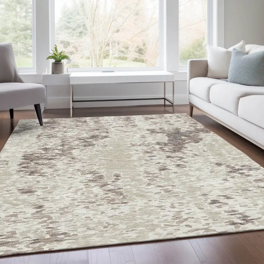 Ivory And Beige Abstract Washable Area Rug With UV Protection Photo 5