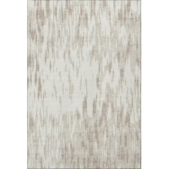 Ivory And Beige Abstract Washable Area Rug With UV Protection Photo 3