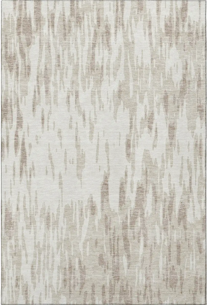 Ivory And Beige Abstract Washable Area Rug With UV Protection Photo 3
