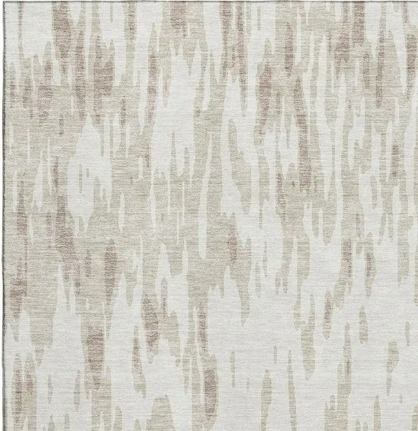 Ivory And Beige Abstract Washable Area Rug With UV Protection Photo 2