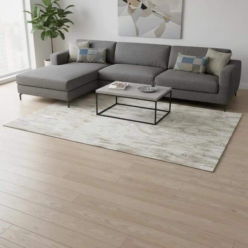 Ivory And Beige Abstract Washable Area Rug With UV Protection Photo 2