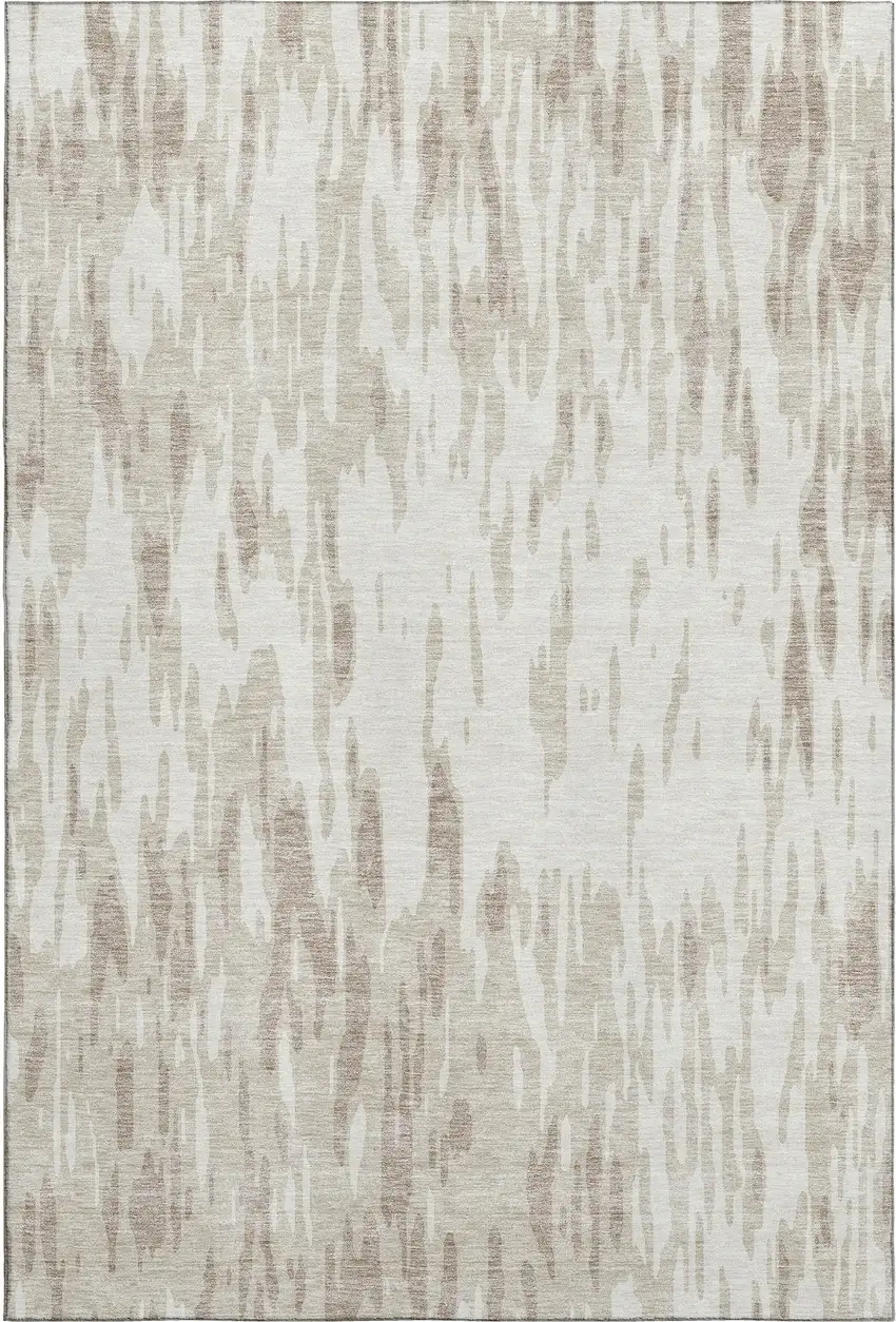 Ivory And Beige Abstract Washable Area Rug With UV Protection Photo 1