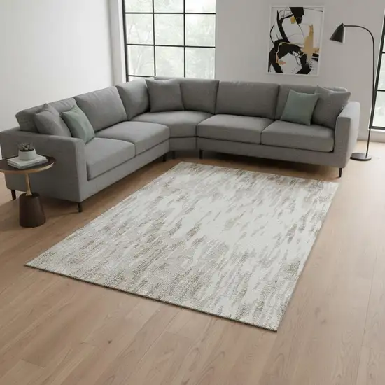 Ivory And Beige Abstract Washable Area Rug With UV Protection Photo 2