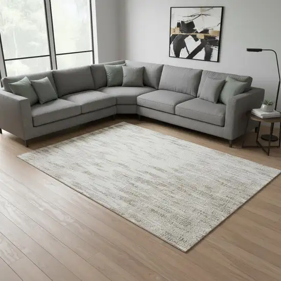 Ivory And Beige Abstract Washable Area Rug With UV Protection Photo 2