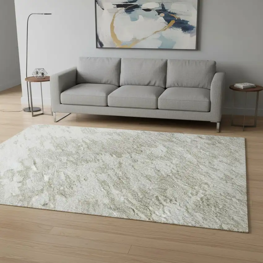 Ivory And Beige Abstract Washable Area Rug With UV Protection Photo 2