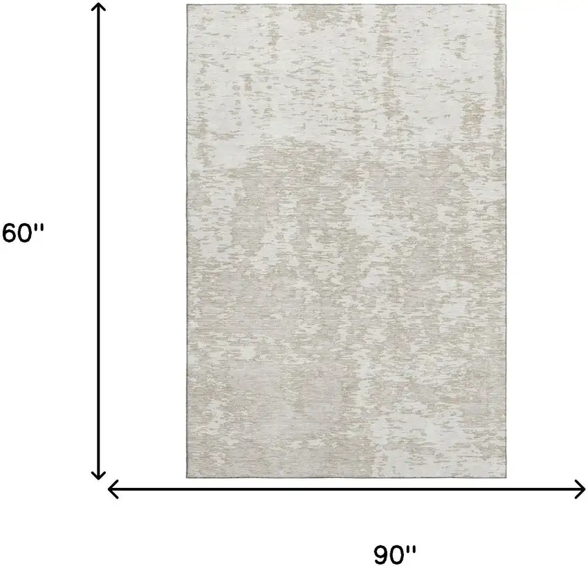 Ivory And Beige Abstract Washable Area Rug With UV Protection Photo 9