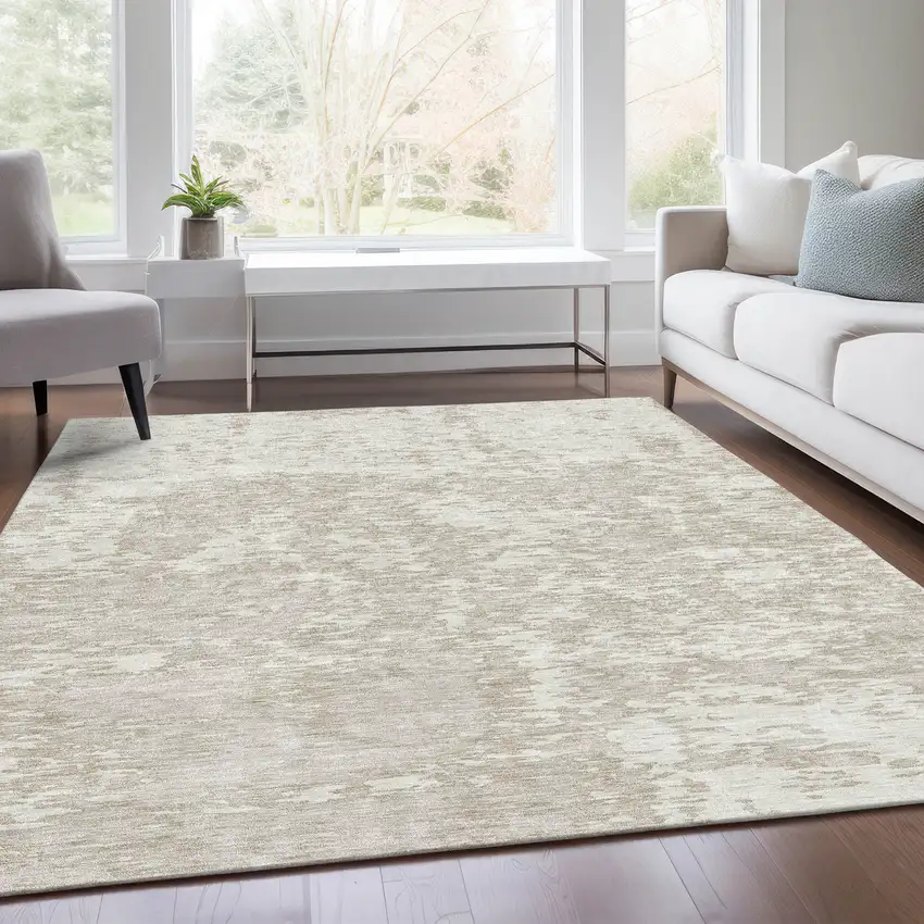Ivory And Beige Abstract Washable Area Rug With UV Protection Photo 3