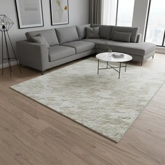 Ivory And Beige Abstract Washable Area Rug With UV Protection Photo 2