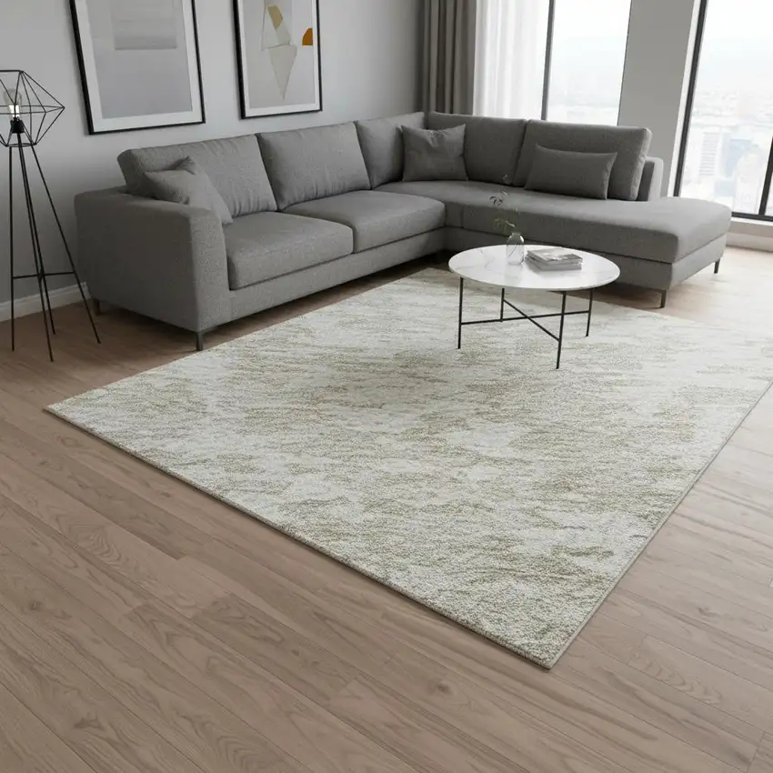 Ivory And Beige Abstract Washable Area Rug With UV Protection Photo 2